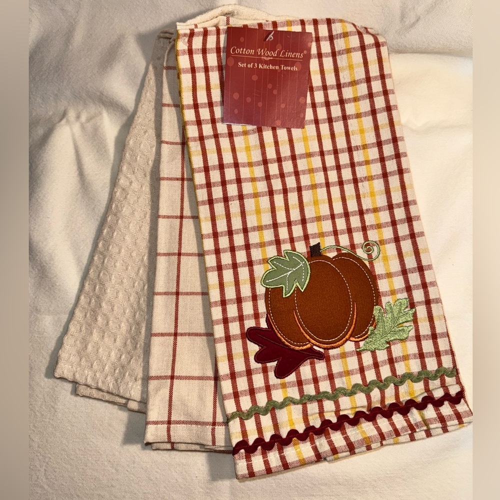 Pumpkin Plaid Kitchen Towels - Red, White, and Green